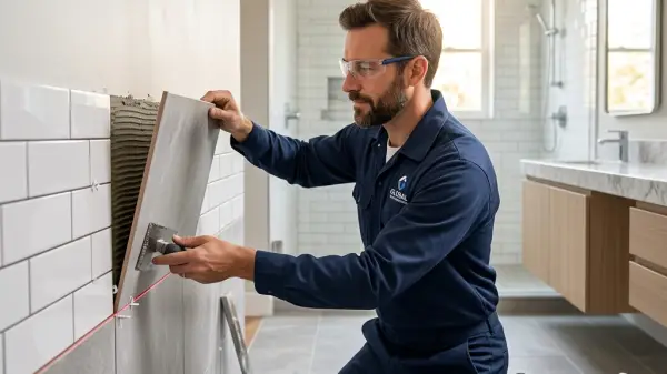 Alicatador profesional colocando azulejos en una reforma en Sevilla